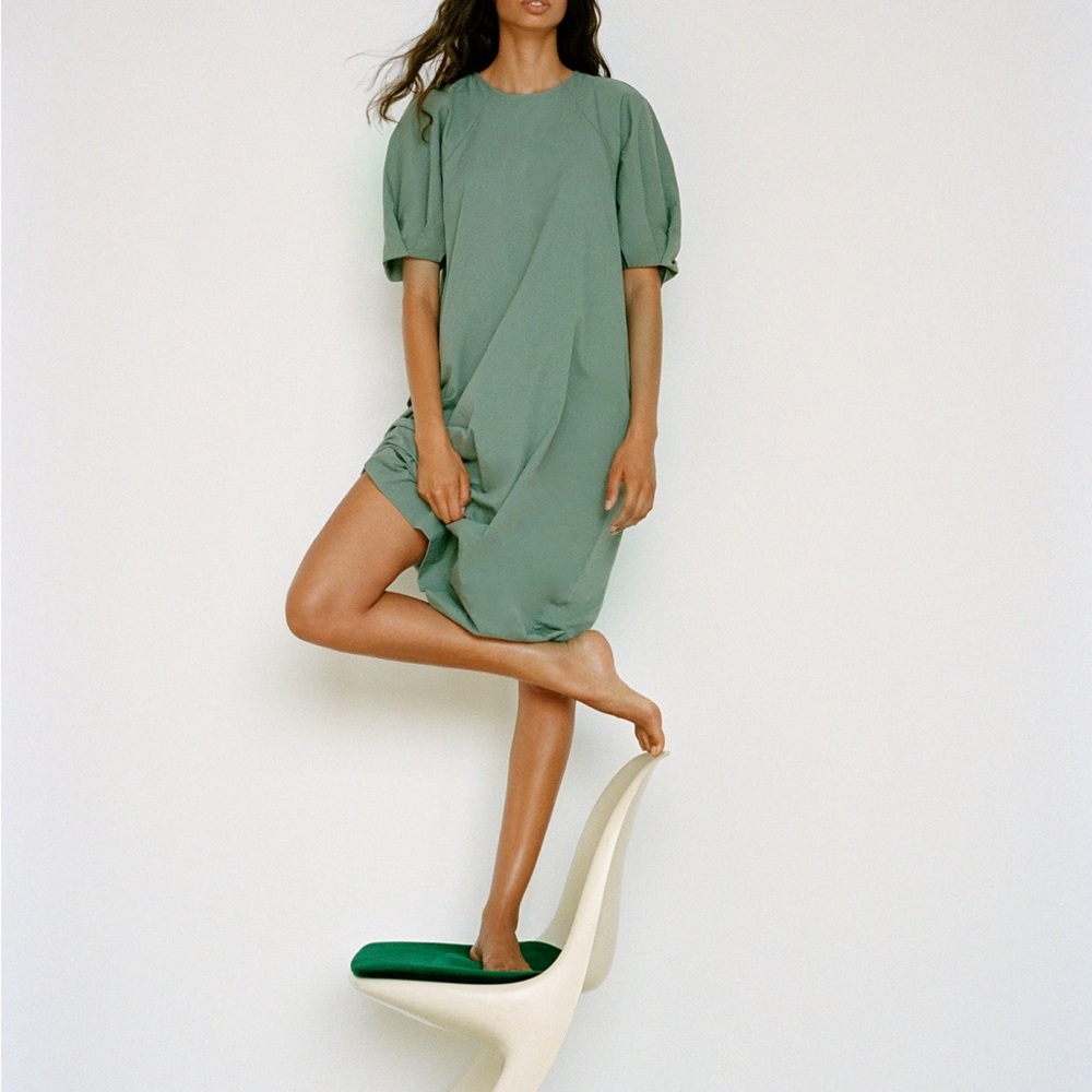 Zara green combination dress with pockets